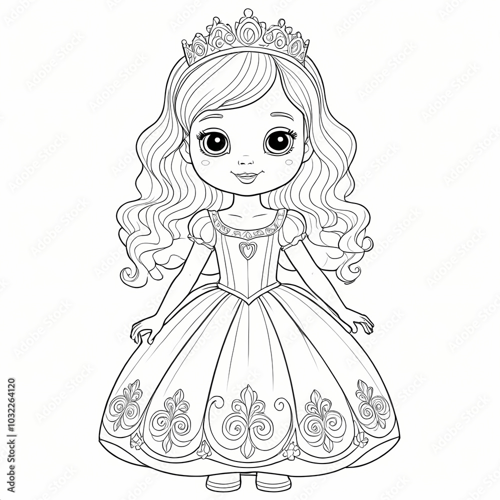 Fototapeta premium cute little princess coloring book page