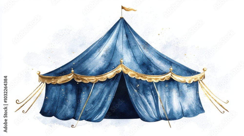A beautifully designed blue circus tent with golden accents, perfect for events, parties, or festive gatherings. A beautifully designed blue circus tent with golden accents, perfect for events, parties, or festive gatherings.