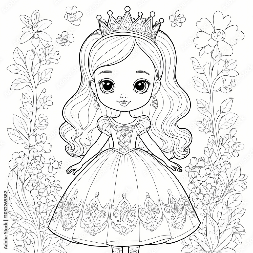 Fototapeta premium cute little princess coloring book page