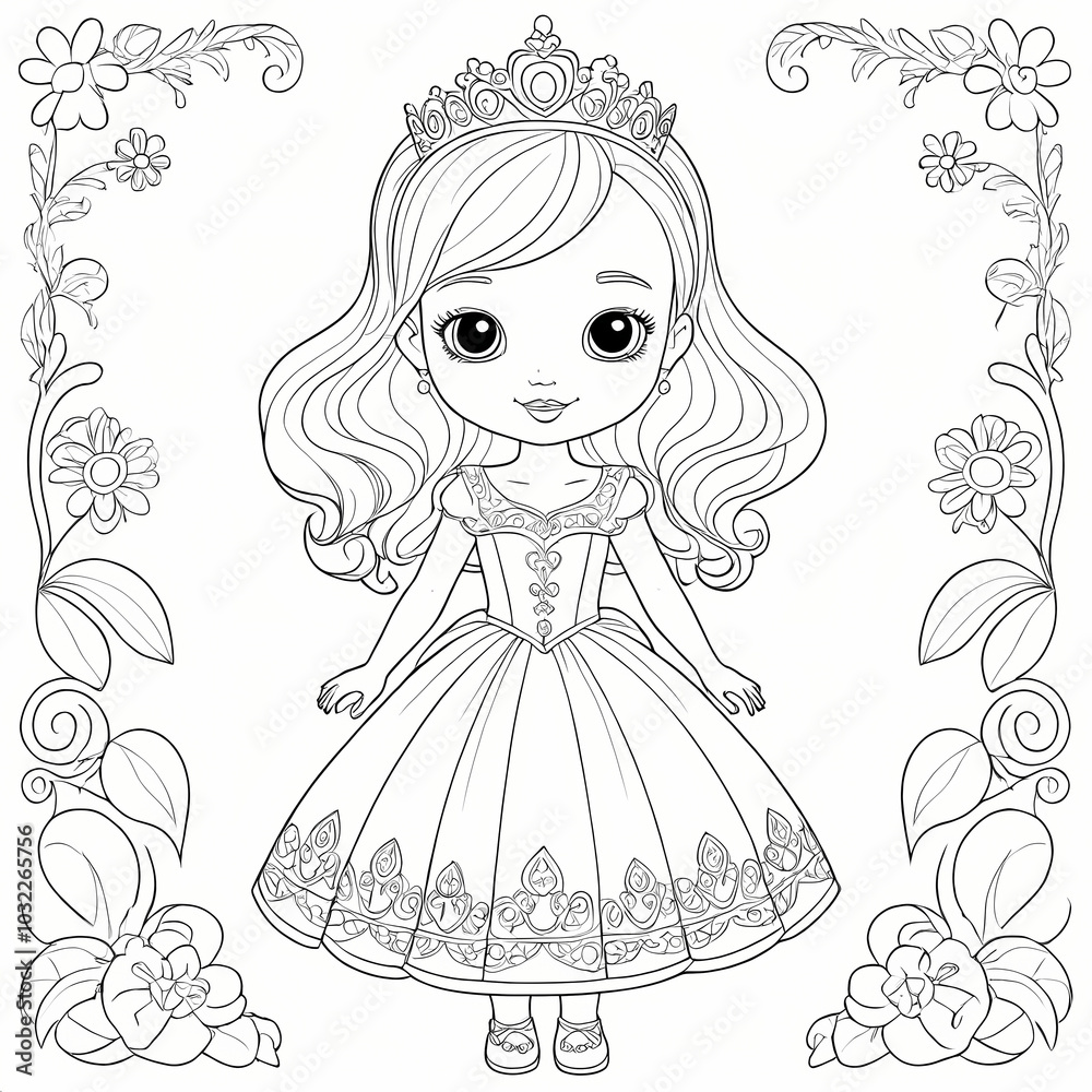 Fototapeta premium cute little princess coloring book page
