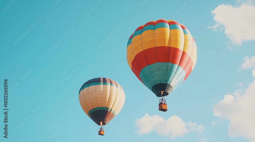 Naklejka premium Colorful hot air balloons against blue sky