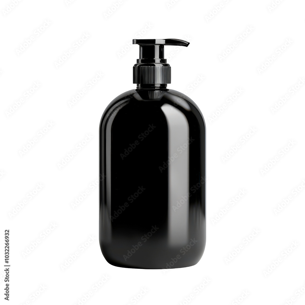 Black bottle with pump, isolated on a white background, transparent background