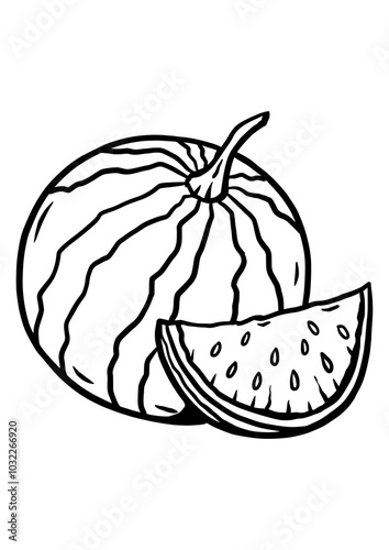 Coloring page outline of the watermelon vector illustration in cute line cartoon style suitable for kid