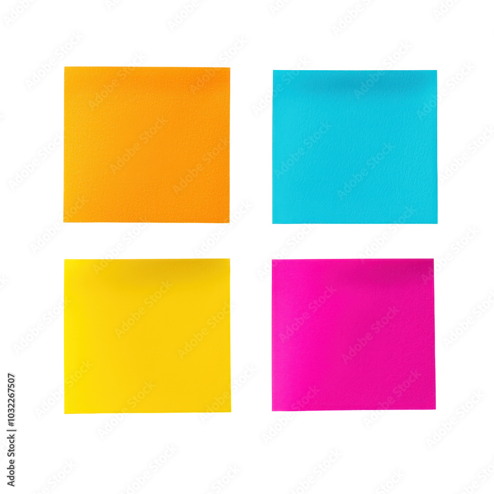 Colorful sticky notes in various shades, isolated on a white background., transparent background Colorful sticky notes in various shades, isolated on a white background., transparent background