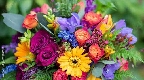 Mixed bouquet of colorful flowers vibrant and fresh