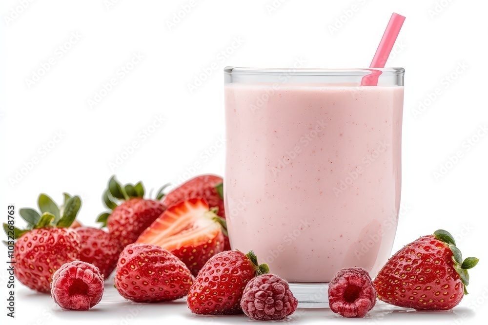 Fresh Strawberry and Raspberry Smoothie in Glass Fresh Strawberry and Raspberry Smoothie in Glass