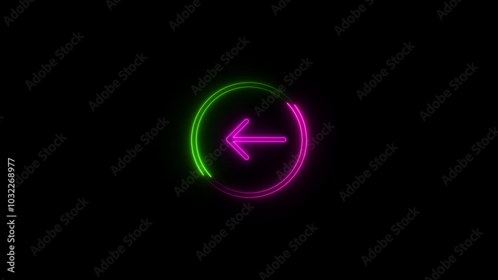 Neon Arrow Icon with Circular Design on Black Background Neon Arrow Icon with Circular Design on Black Background
