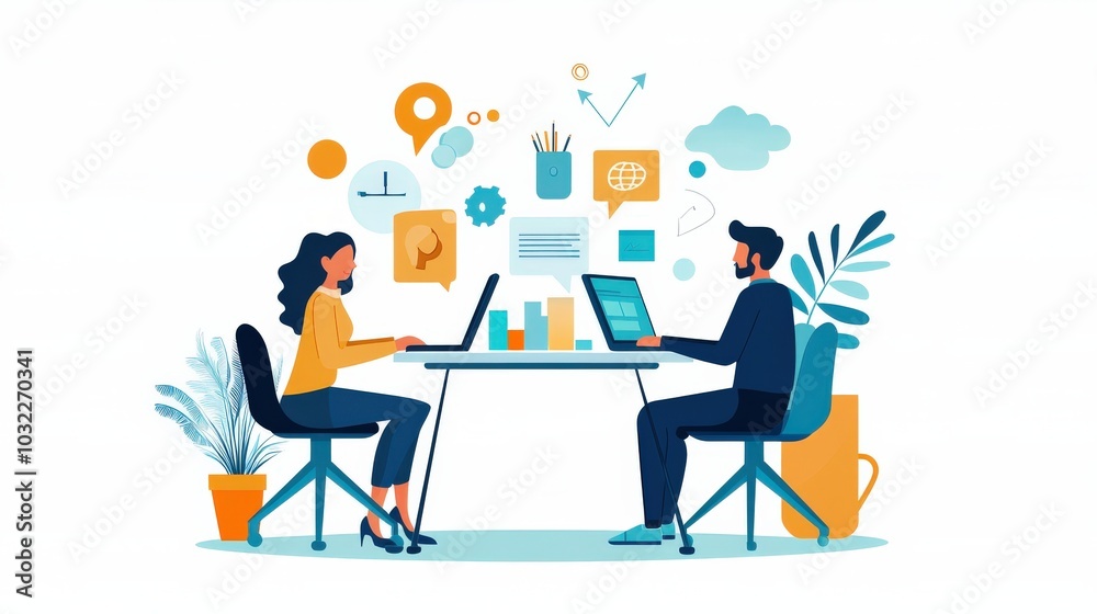 Remote Team Video Call Interaction Illustration Remote Team Video Call Interaction Illustration