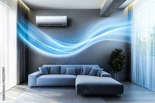 Cool Blue Airflow: Stylish, Energy-Efficient Air Conditioning for a Refreshing and Tranquil Living Space photo