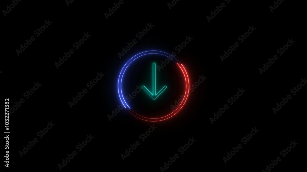 Neon Download Icon with Blue and Red Circular Design on Black Background Neon Download Icon with Blue and Red Circular Design on Black Background