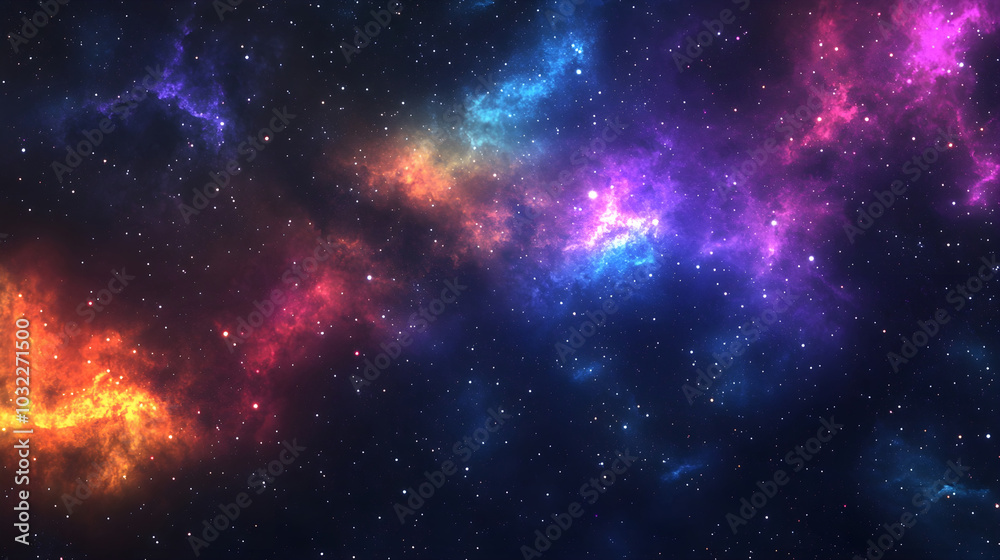A galactic wonder where nebula clouds glow in vibrant colors and stars flicker against the backdrop of the universe