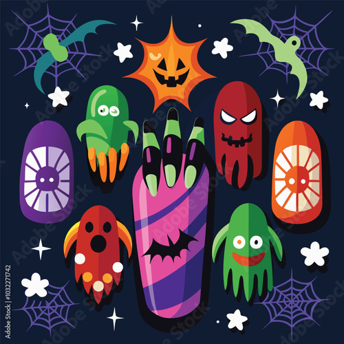 Halloween nail  tattoo art vector painting