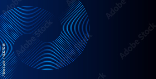 Abstract blue glowing geometric lines on a dark blue background with shiny circular patterns. Perfect for futuristic technology designs like covers, posters, banners, or websites.