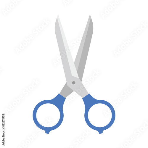 Open scissor with blue handles in white background icon. isolated scissors symbol clipart. flat design