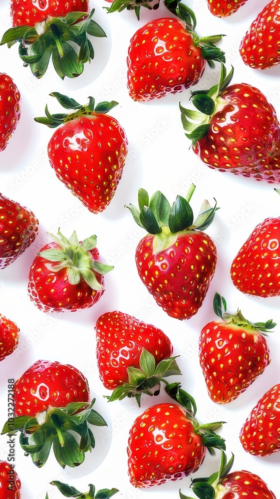 Strawberry pattern on white background. Flat lay, top view Strawberry pattern on white background. Flat lay, top view