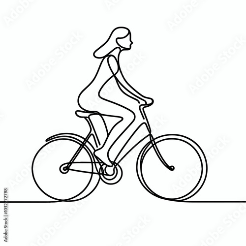 Woman riding bicycle continuous line drawing