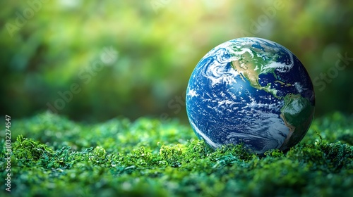 Artistic representation of globe with vivid blue oceans and green continents symbolizing safe nature highlighting the importance of Earth Day and our commitment to preserving the planet's beauty