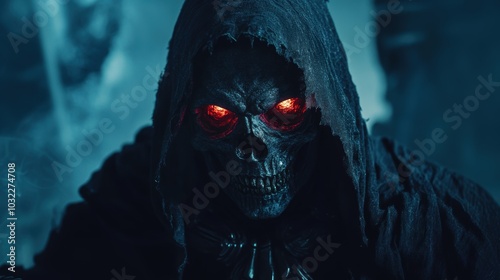 Obraz na płótnie Grim reaper with scythe. Halloween theme poster. w salonie