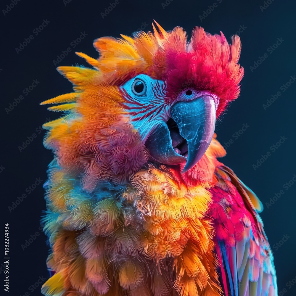 Obraz premium Colorful Parrot with Fluffed Feathers Appearing Shocked