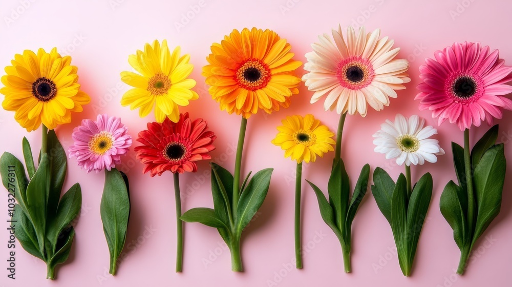 Bright Gerbera Daisies on a Pink Background Colorful Floral Arrangement for Spring or Summer Bright Gerbera Daisies on a Pink Background Colorful Floral Arrangement for Spring or Summer