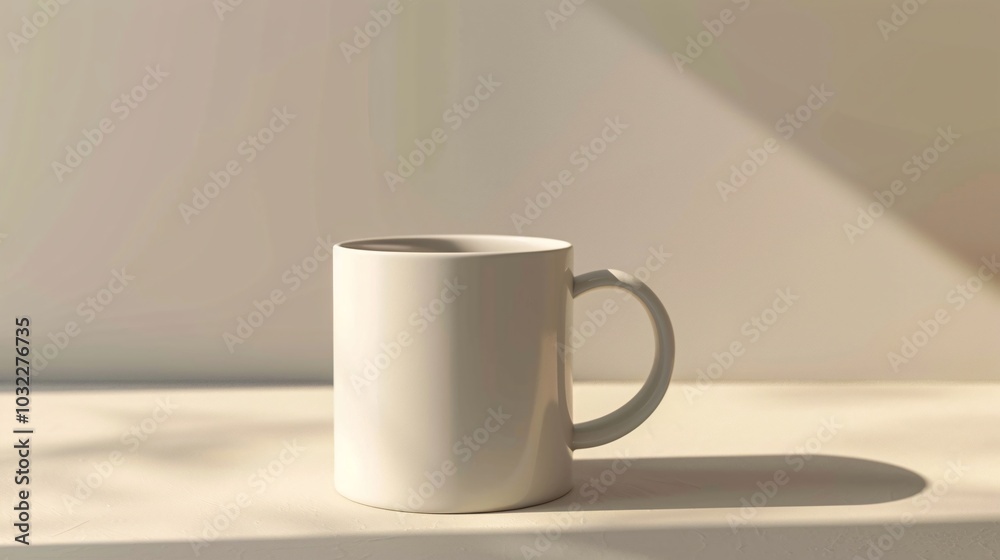 An elegant white ceramic coffee mug displayed on a marble countertop, exuding a classic feel. An elegant white ceramic coffee mug displayed on a marble countertop, exuding a classic feel.