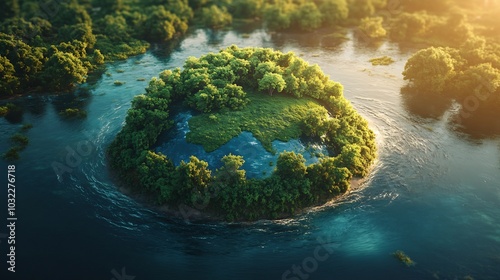 Wallpaper Mural Artistic representation of Earth green continents crafted from the branches of a giant tree clear blue waters reflecting sunlight emphasizing the theme of ecological sustainability and planet survival Torontodigital.ca