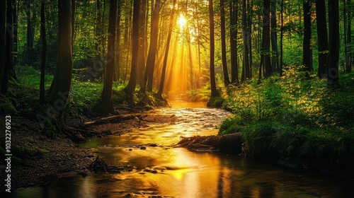 Tranquil River Flowing Through Lush Green Forest