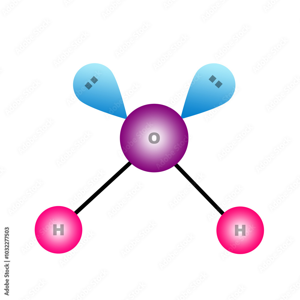 3d Shape of water molecule with lone pair or 3d structure of H20