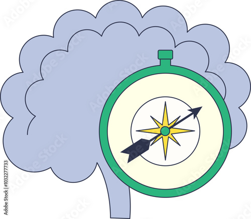 Brain and compass symbolize guidance and mental direction.