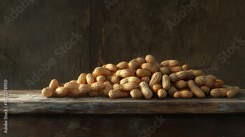 Peanut pile on a rustic table detailed and natural