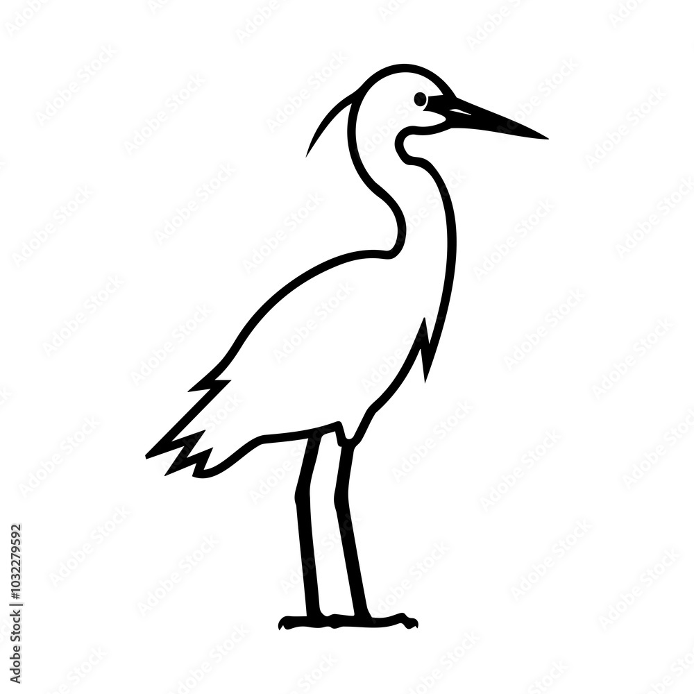 Elegant Line Drawing of a Heron Bird Profile Elegant Line Drawing of a Heron Bird Profile
