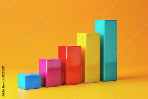 Bold and colorful bar graph, minimalist style, side view, clear and vibrant visual representation.