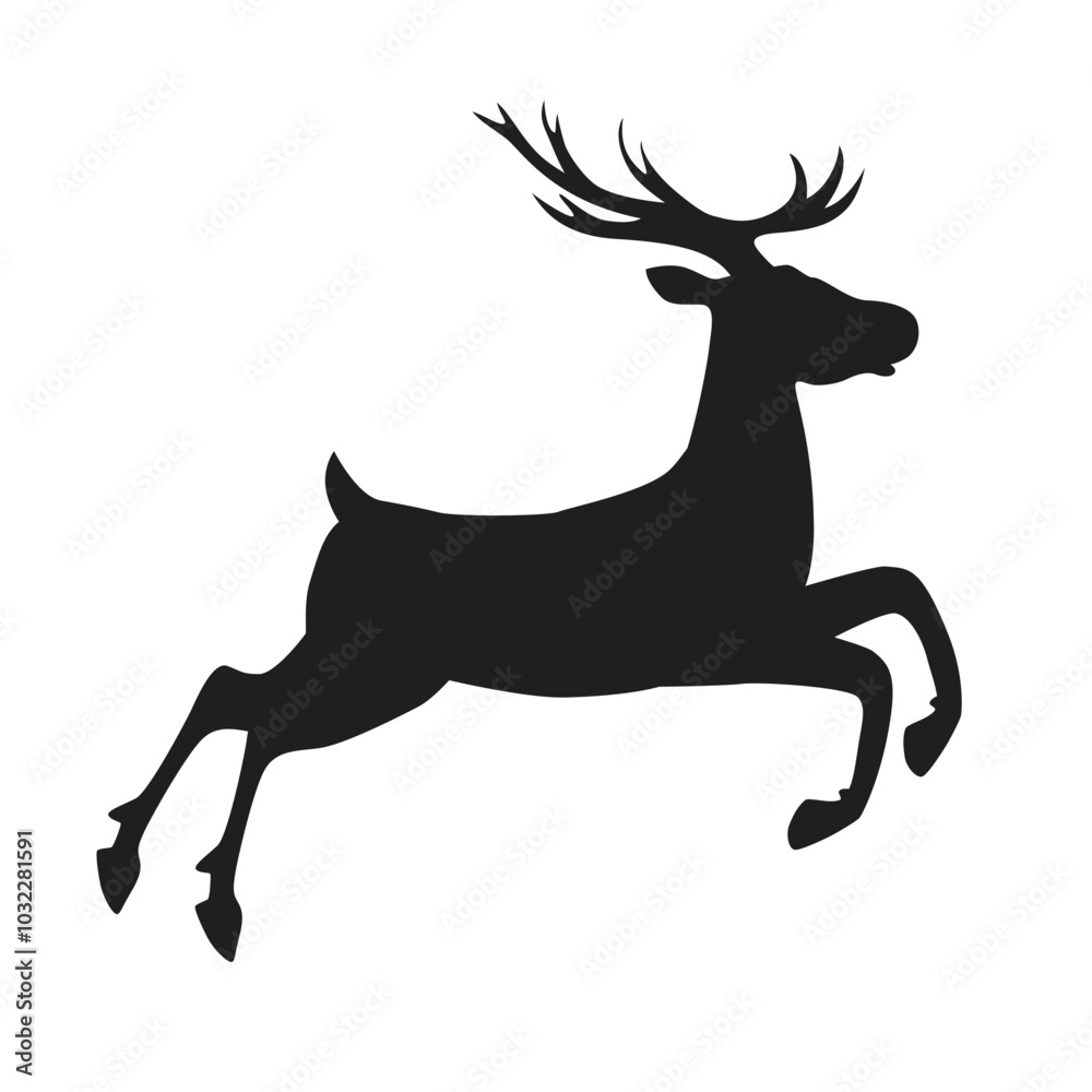 Black silhouette of a running full length deer. Vector illustration isolated on white background Black silhouette of a running full length deer. Vector illustration isolated on white background