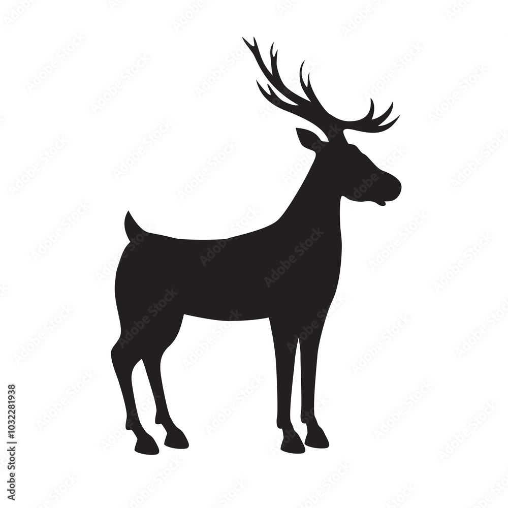 Black silhouette of a standing full length deer. Illustration on transparent background Black silhouette of a standing full length deer. Illustration on transparent background