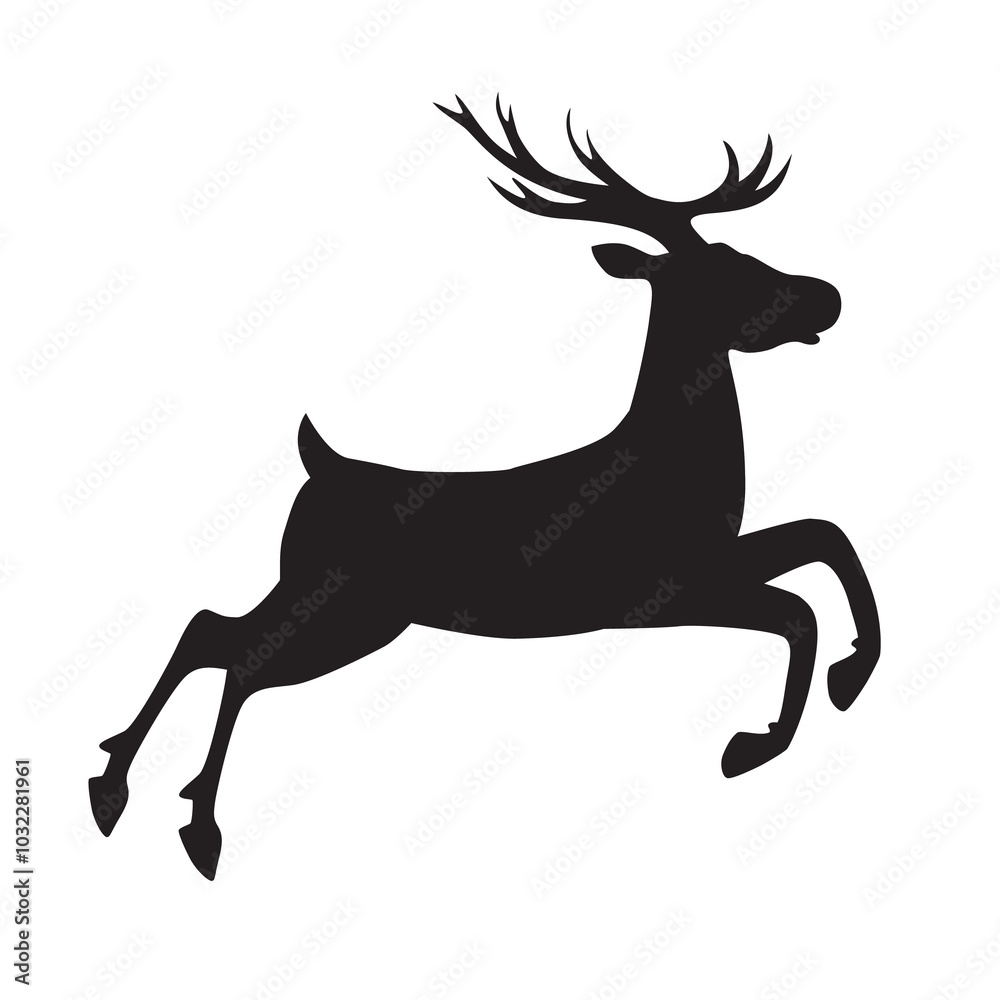 Fototapeta premium Black silhouette of a running full length deer. Illustration on transparent background