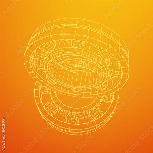 Roller bearing. Circular round rotating bearings used in industry for heavy equipment mechanical work and engineering. Wireframe low poly mesh vector illustration.