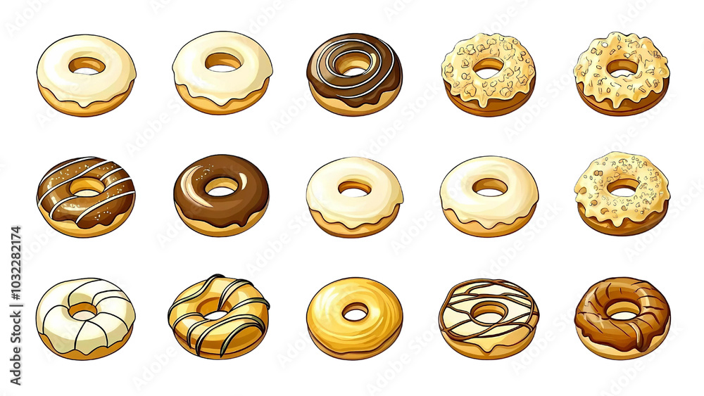 A minimalist of diverse taste donuts line up full page A minimalist of diverse taste donuts line up full page