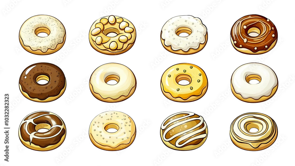 A minimalist of diverse taste donuts line up full page A minimalist of diverse taste donuts line up full page