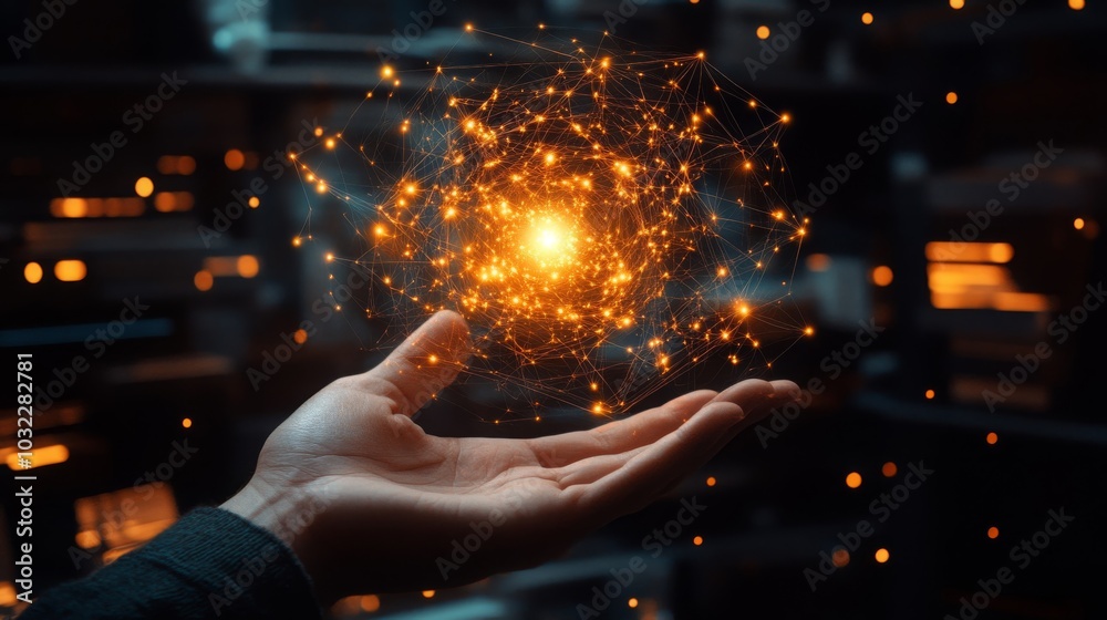 Hand Holding Glowing Network Sphere Hand Holding Glowing Network Sphere