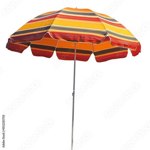 A colorful beach umbrella with stripes, perfect for summer days by the sea or poolside relaxation.