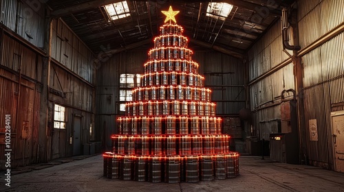 Obraz na płótnie Christmas tree made of barrels and lights w salonie