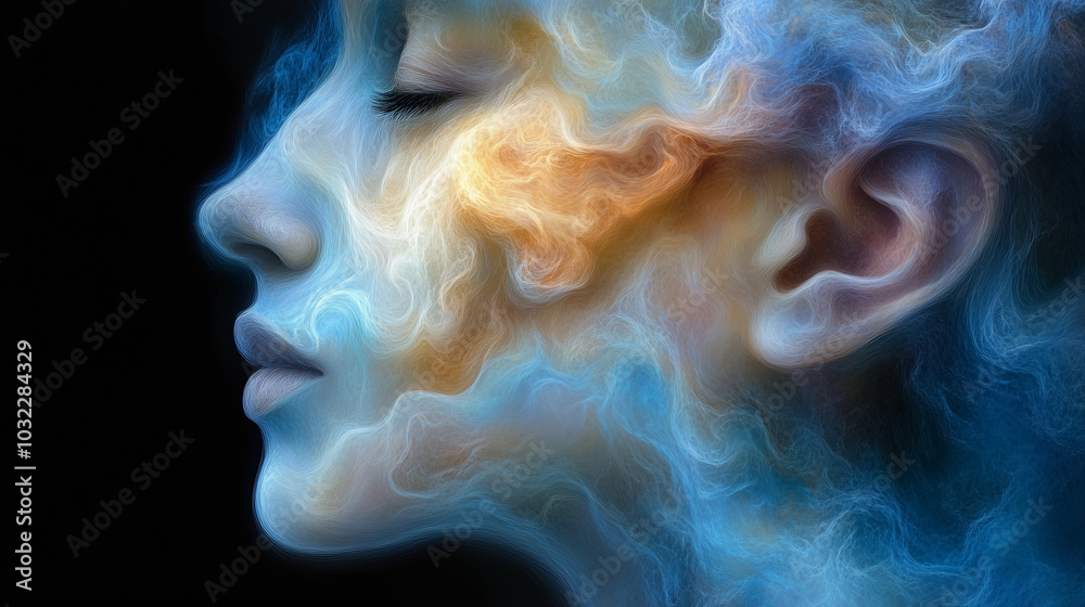 Surreal Abstract Face in Flowing Smoke and Light – Dreamlike Digital Art, ai generative Surreal Abstract Face in Flowing Smoke and Light – Dreamlike Digital Art, ai generative