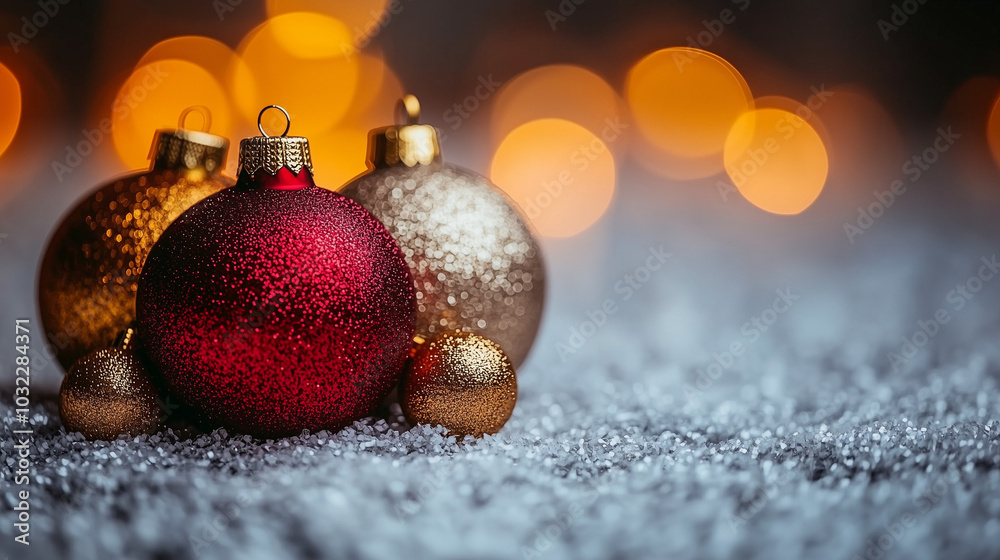 Christmas Ornaments with Festive Lights, Ai Generative Christmas Ornaments with Festive Lights, Ai Generative