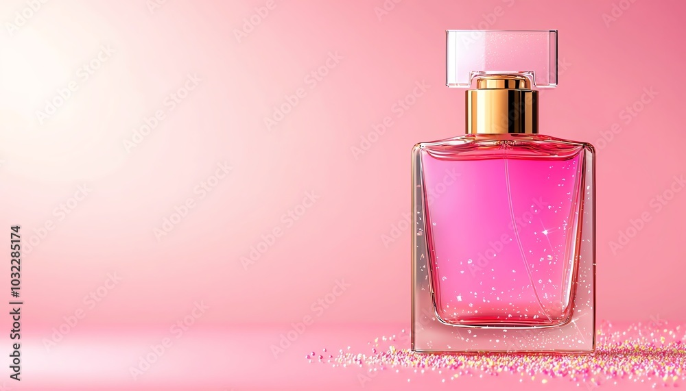 Elegant pink perfume bottle on a soft pink background, perfect for beauty and fragrance branding. Elegant pink perfume bottle on a soft pink background, perfect for beauty and fragrance branding.
