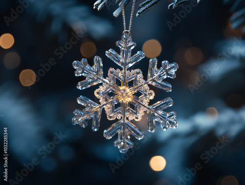 A delicate crystal snowflak...