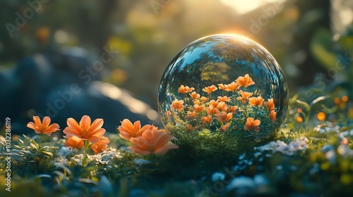 Wallpaper Mural Celebrate World Environment Day artistic depiction of a glass globe showcasing a thriving ecosystem nestled among blooming flowers and greenery emphasizing sustainability and protection of the planet Torontodigital.ca