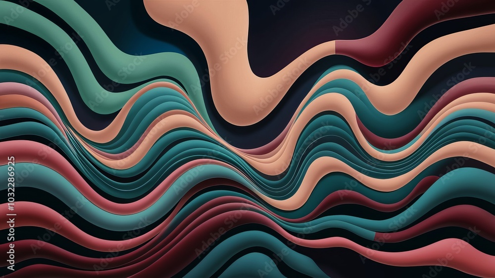 Wavy Multicolored Abstract Pattern With Flowing Curves And Layered Lines Creating A Sense Of Motion And Depth In A Dynamic Composition Featuring Rich Colors And Bold Shapes