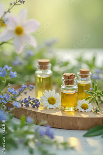 Naturopathy - Aromatherapy - Homeopathic Essential Oil bottles - AI generated