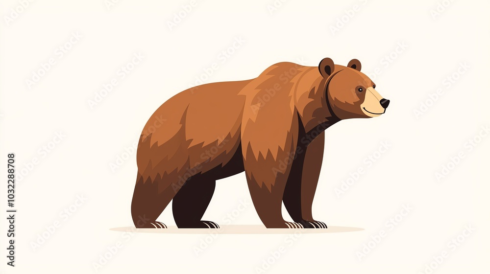 A realistic illustration of a brown bear standing elegantly, showcasing its powerful build and gentle expression.