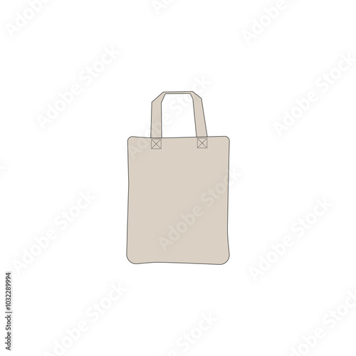 Beige Cotton Bag Flat Lay Mockup | Isolated Eco Tote on White Background | Blank Reusable Fabric Shopping Bag Template for Custom Designs and Branding